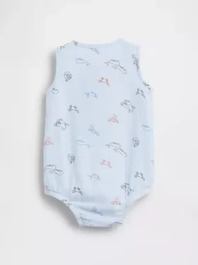 Babybodysuit i bomullsgasväv med Henley-krage och ficka