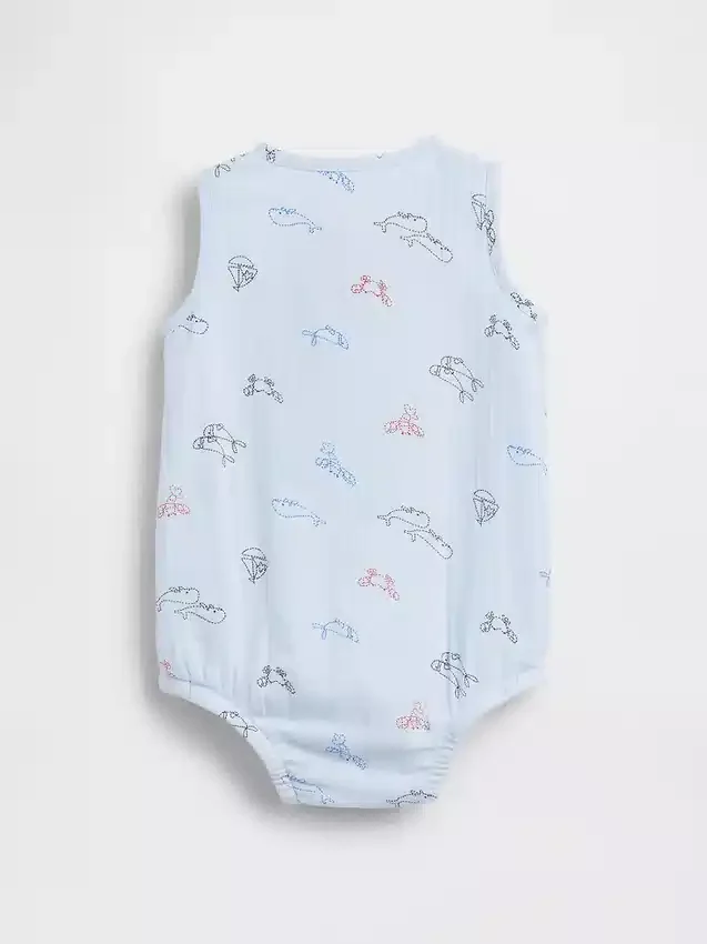 Babybodysuit i bomullsgasväv med Henley-krage och ficka
