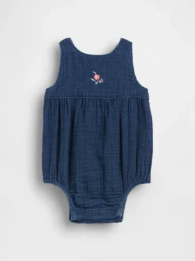 Babybodysuit i bomullsgasväv och denim