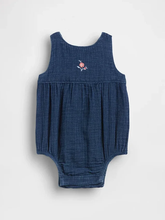 Babybodysuit i bomullsgasväv och denim
