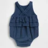 Babybodysuit i bomullsgasväv och denim