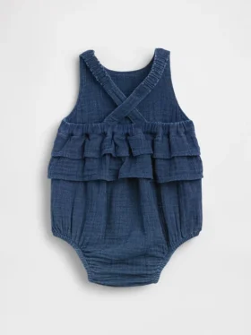 Babybodysuit i bomullsgasväv och denim