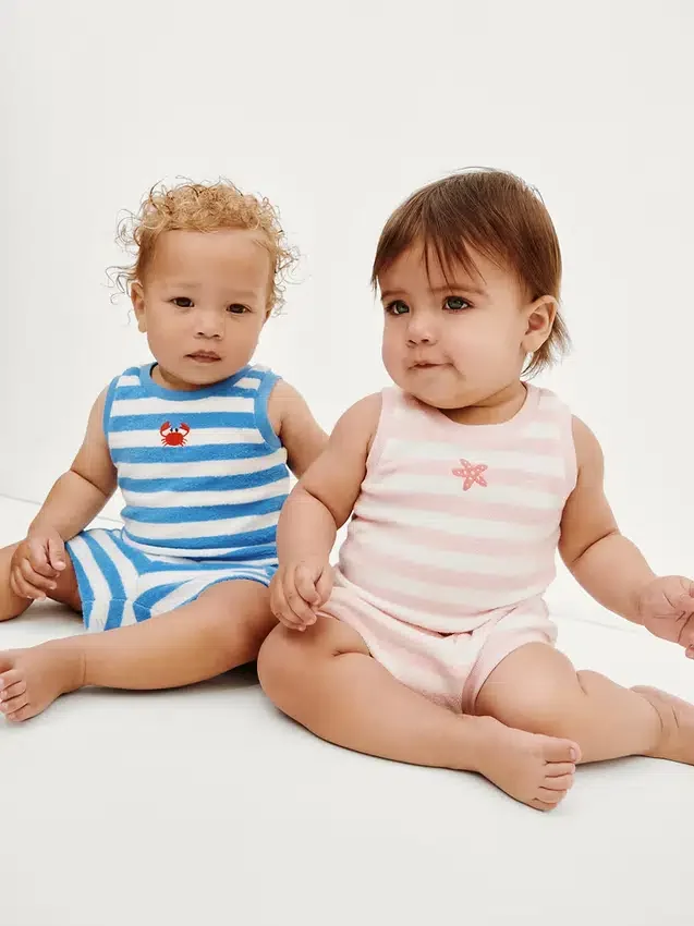 Babyhandduksset i frotté med ränder