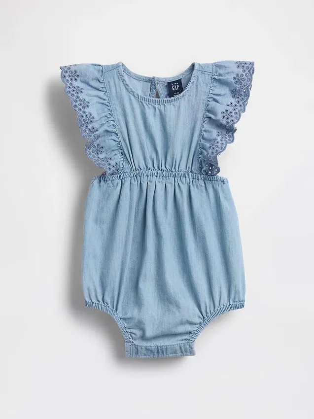 Babyheldress i denim med hålkanter