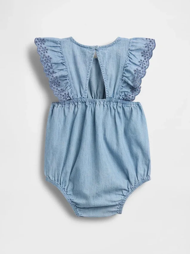 Babyheldress i denim med hålkanter