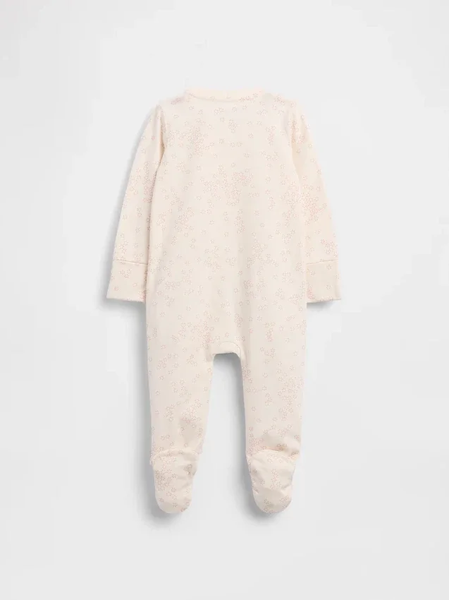 Babyheldress i ekologisk bomull med blommönster och fötter