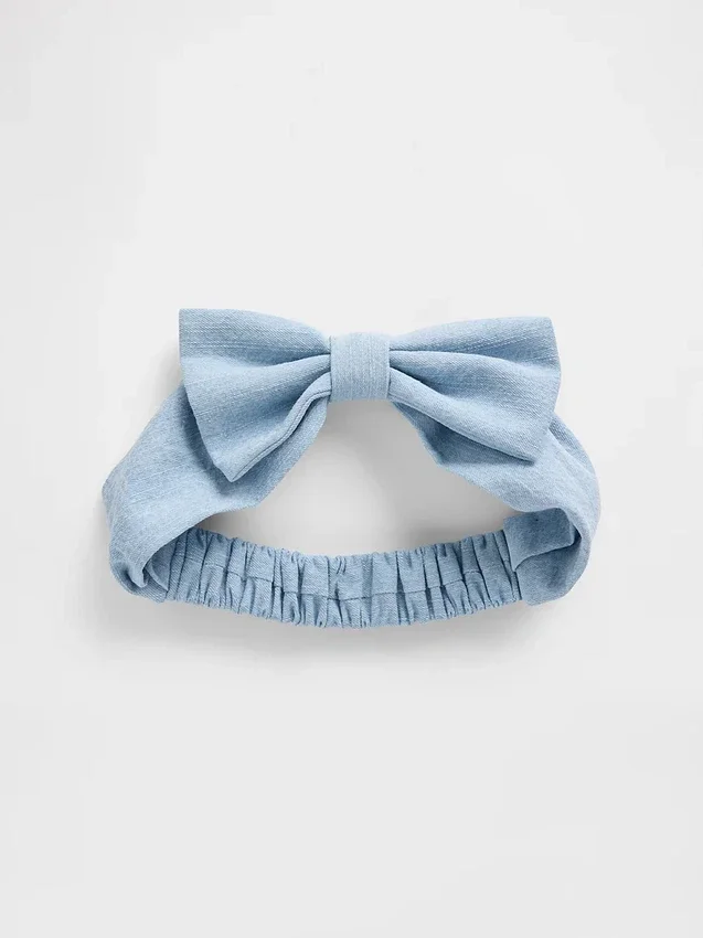Babyhårband i denim med rosett