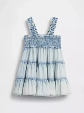 Babyklänning i denim med volanger