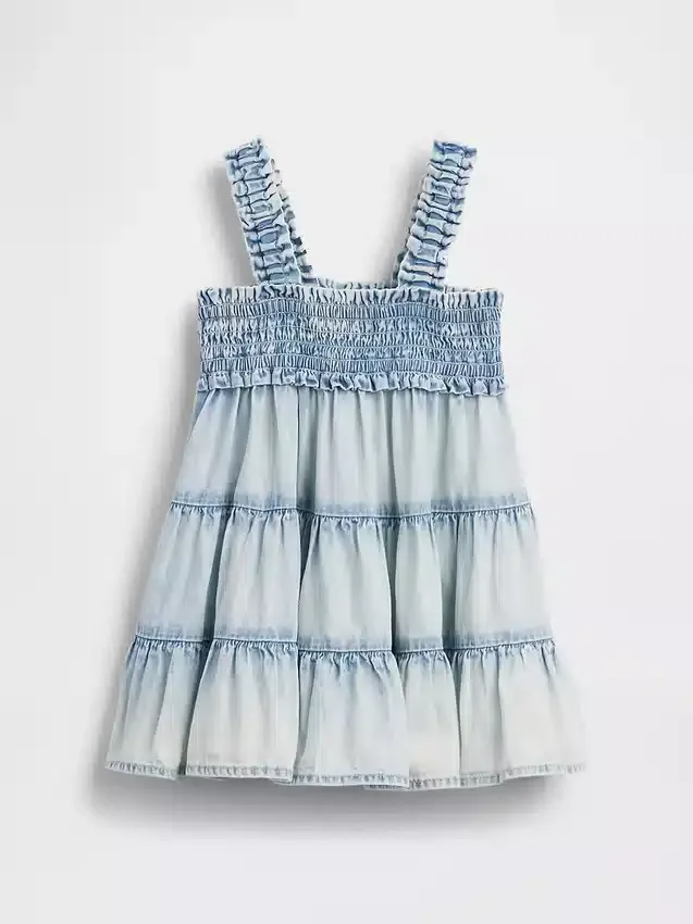 Babyklänning i denim med volanger