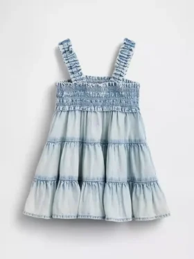 Babyklänning i denim med volanger