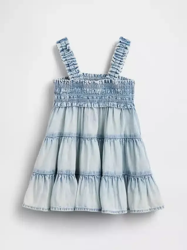 Babyklänning i denim med volanger