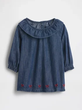 Babyklänning i denim med volangkrage