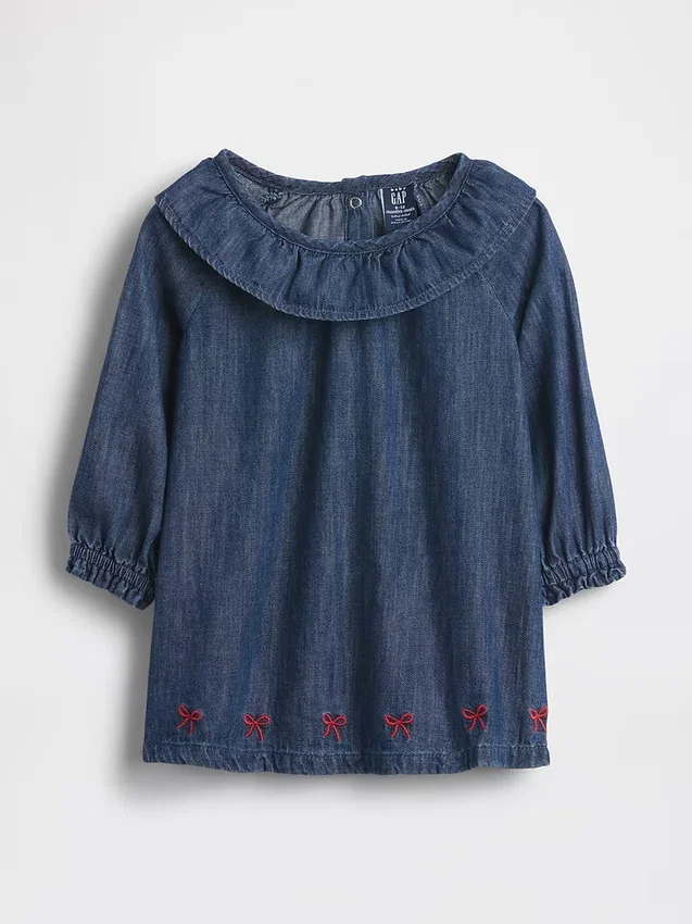 Babyklänning i denim med volangkrage