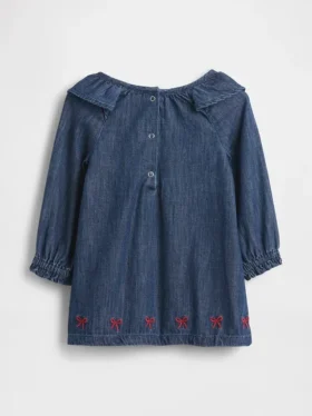 Babyklänning i denim med volangkrage