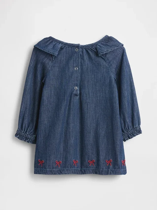 Babyklänning i denim med volangkrage