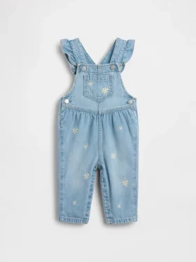 Babyoverall i denim med broderade blommor
