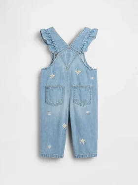 Babyoverall i denim med broderade blommor