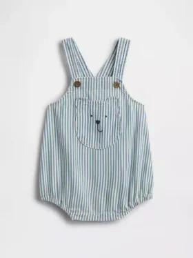 Babyoverall i denim med ränder och björnficka