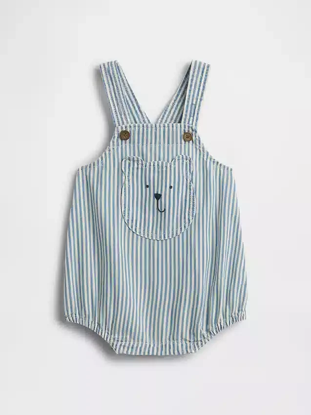 Babyoverall i denim med ränder och björnficka
