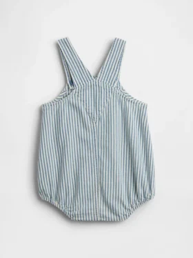 Babyoverall i denim med ränder och björnficka