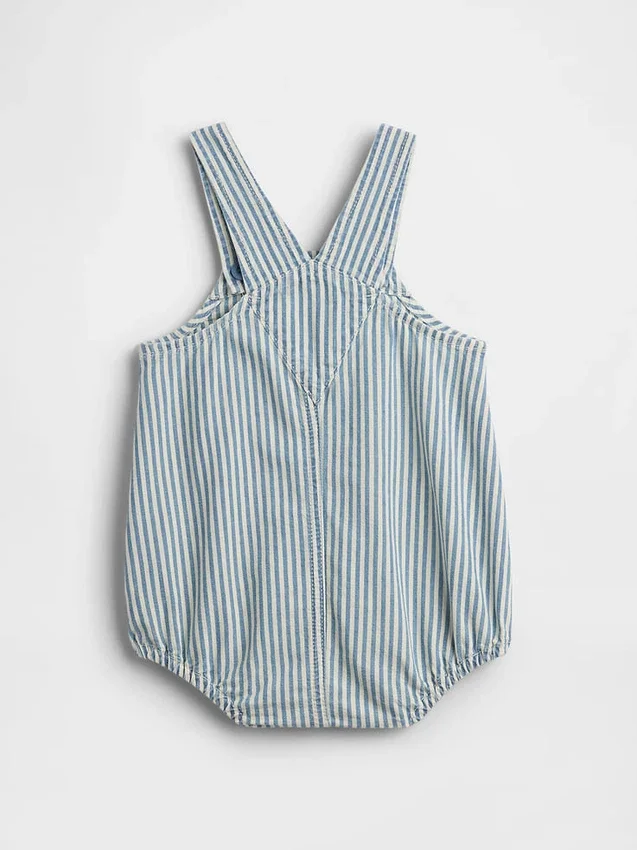 Babyoverall i denim med ränder och björnficka
