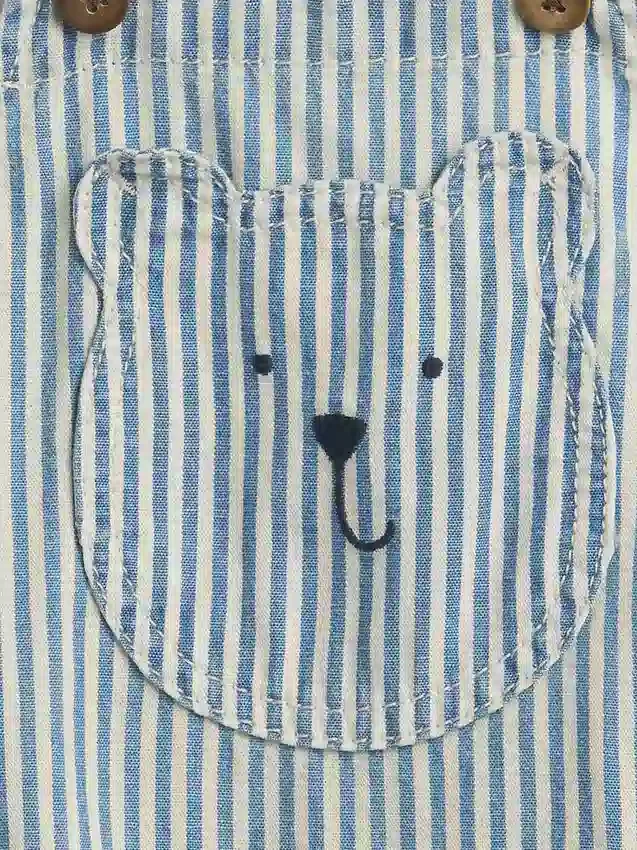 Babyoverall i denim med ränder och björnficka