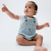 Babyoverall i denim med ränder och björnficka