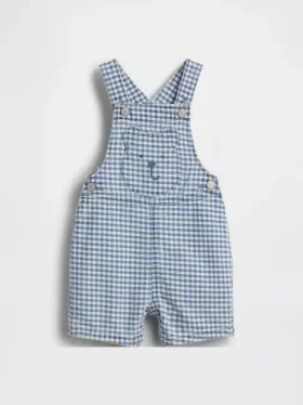 Babyoverall i gingham-denim med björnficka