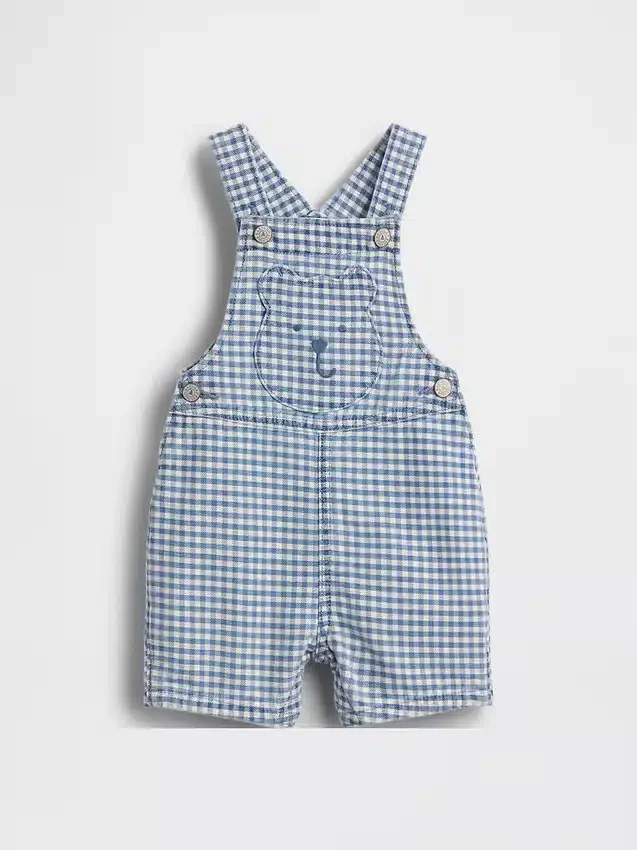 Babyoverall i gingham-denim med björnficka