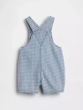 Babyoverall i gingham-denim med björnficka