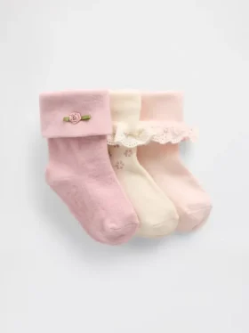 Babystrumpor med uppvikt kant (3-pack)