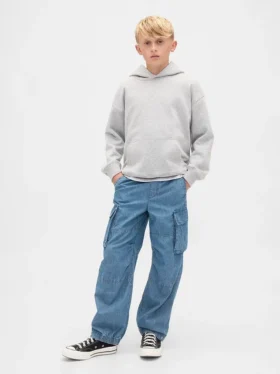 Baggy cargo-joggingbyxor i denim för barn