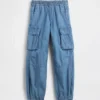 Baggy cargo-joggingbyxor i denim för barn