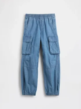 Baggy cargo-joggingbyxor i denim för barn