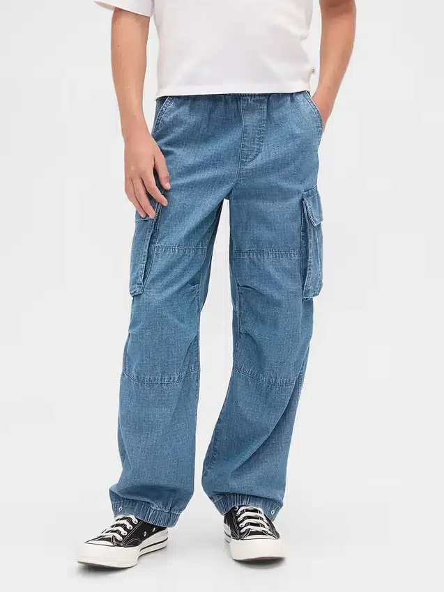 Baggy cargo-joggingbyxor i denim för barn