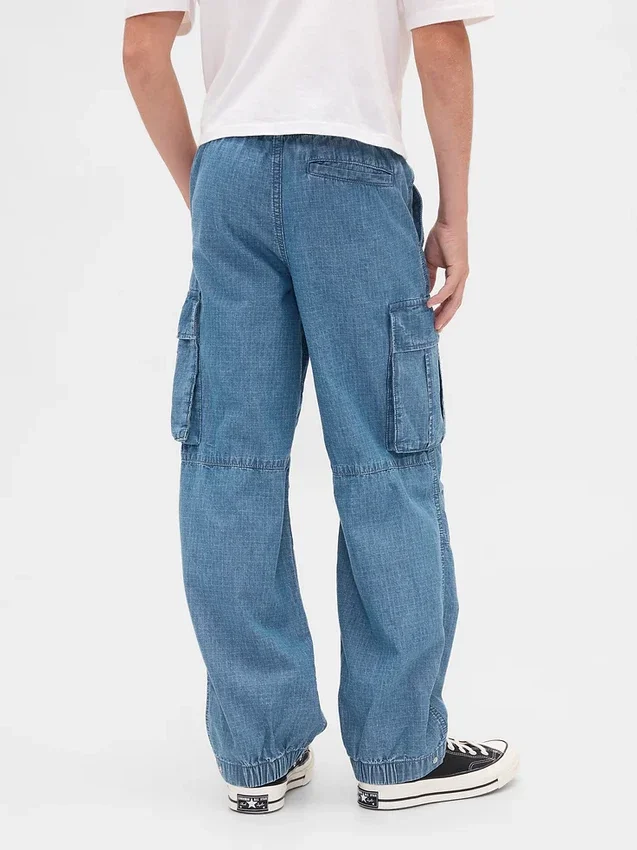 Baggy cargo-joggingbyxor i denim för barn