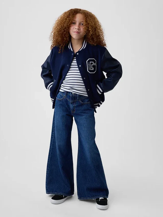 Baggy-jeans för barn med låg midja och framstycke