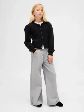 Baggy-jeans för barn med låg midja, rosett och delad fåll