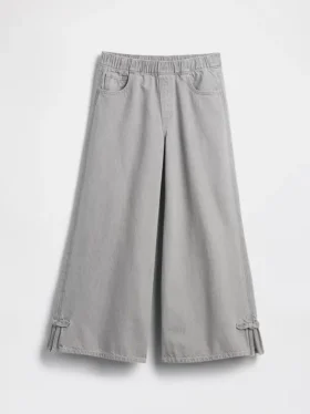 Baggy-jeans för barn med låg midja, rosett och delad fåll