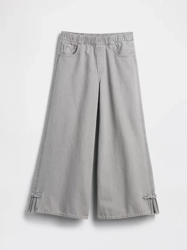 Baggy-jeans för barn med låg midja, rosett och delad fåll