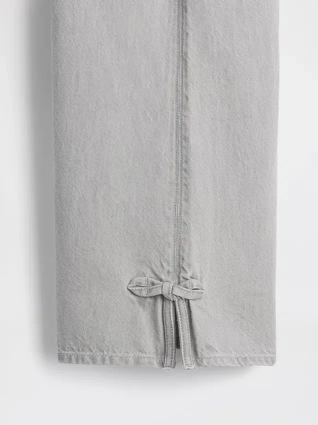 Baggy-jeans för barn med låg midja, rosett och delad fåll