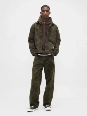 Baggy-Jeans i blommigt canvas