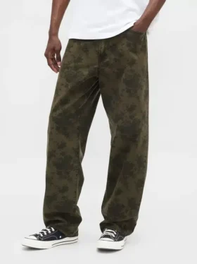 Baggy-Jeans i blommigt canvas