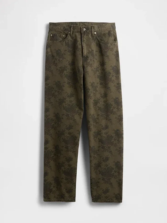 Baggy-Jeans i blommigt canvas