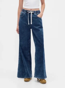 Baggy-jeans i stickad denim med medelhög midja