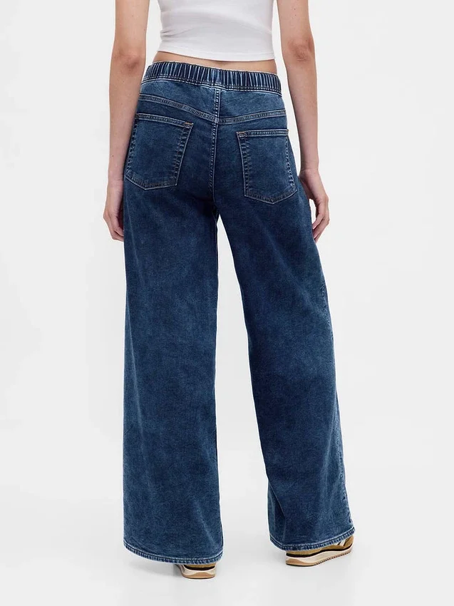 Baggy-jeans i stickad denim med medelhög midja