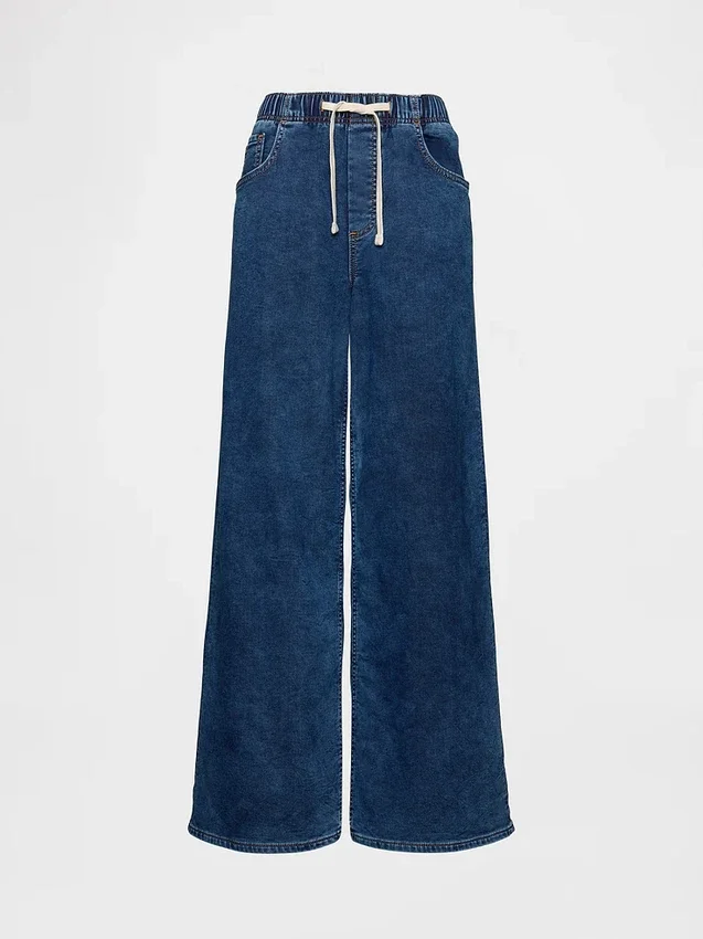 Baggy-jeans i stickad denim med medelhög midja