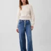 Baggy-Jeans i stickat med medelhög midja