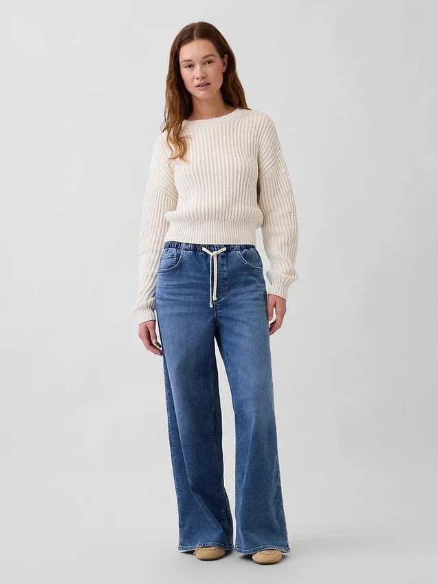 Baggy-Jeans i stickat med medelhög midja