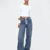 Baggy-Jeans i stickat med medelhög midja